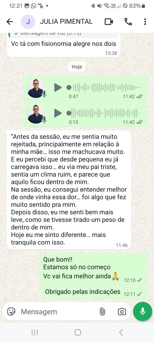 Depoimento de cliente 1 sobre a terapia com Edvaldo dos Santos